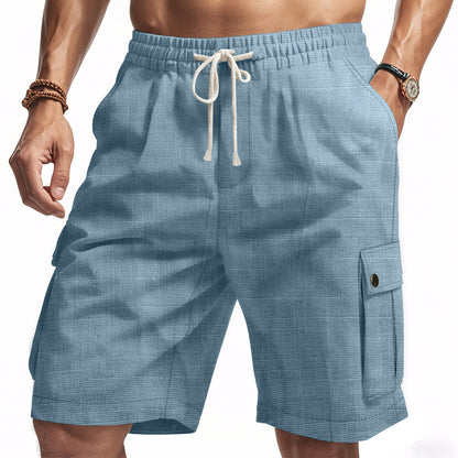 Comfortable Mens Linen Cargo Shorts with Elastic Waist