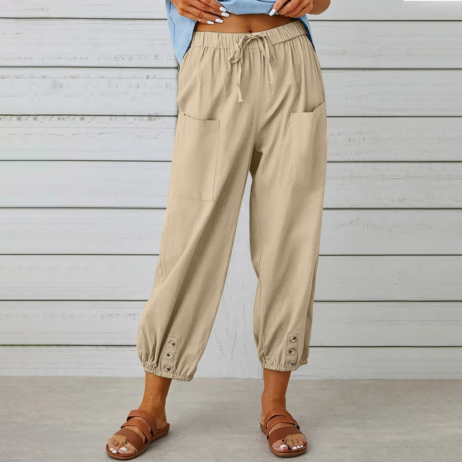 Comfortable Women's Crop Pants with Elastic Waistband - Nocini