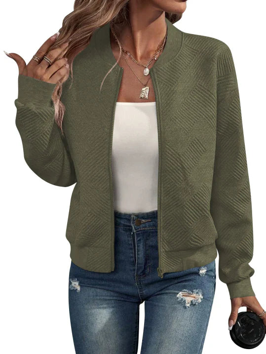 Frankie | Women's Cozy Waffle Weave Bomber Coat