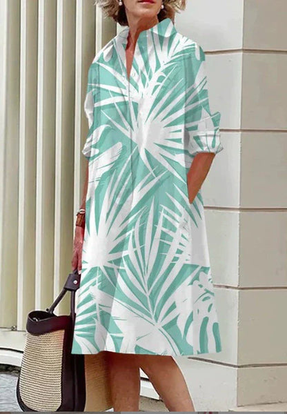 Casual Floral Print Shirt Dress for Women