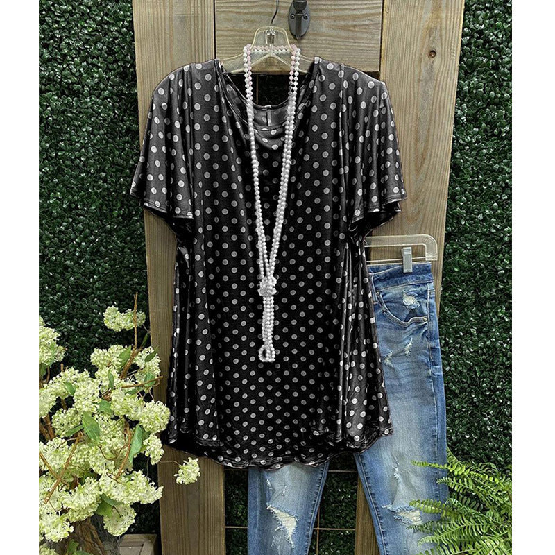 Relaxed Fit Women's Short Sleeve Polka Dot Blouse