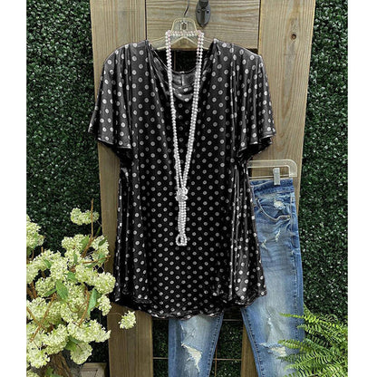 Relaxed Fit Women's Short Sleeve Polka Dot Blouse
