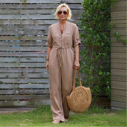 Comfy Women's V-Neck Jumpsuit with Elastic Waist - Nocini