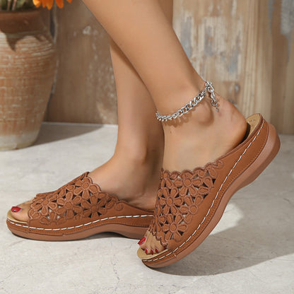 Comfortable Womens Slide Sandals with Floral Details