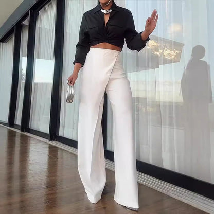 Ladies' Satin Cropped Top and Wide Leg Pants Set