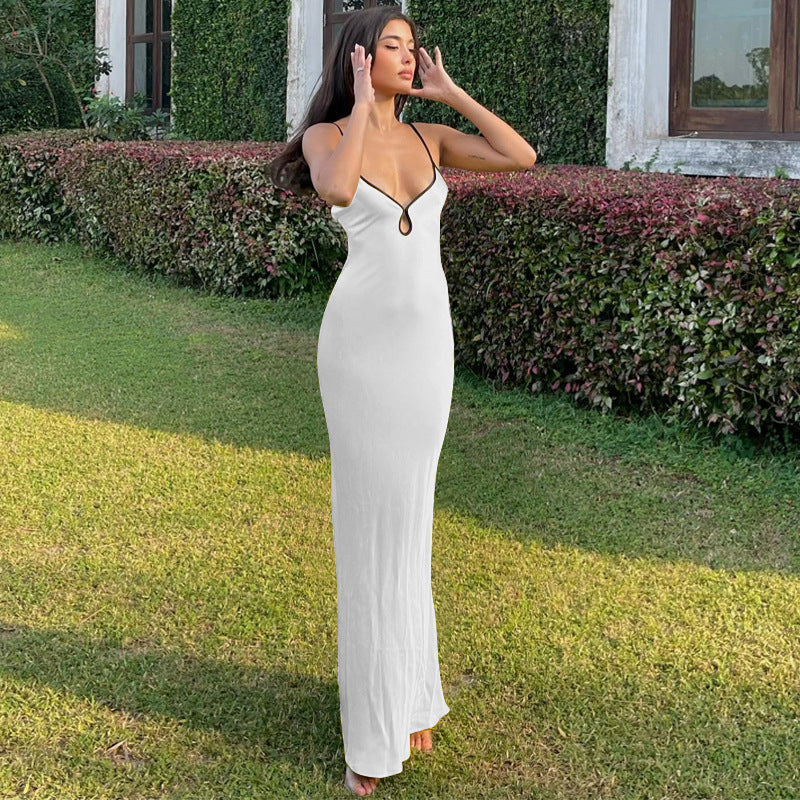 Elegant Satin Spaghetti Strap Evening Gown