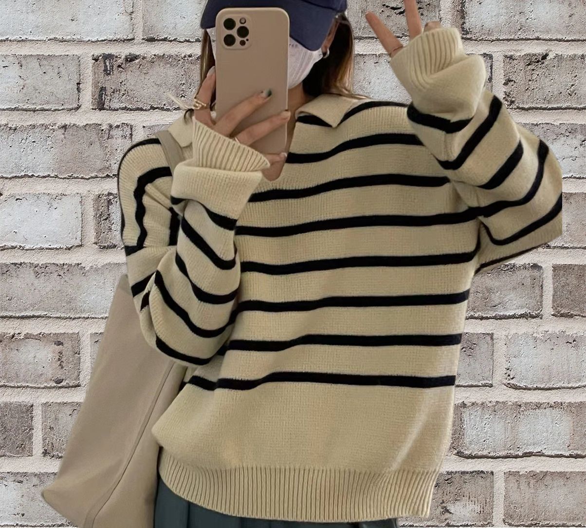 Cozy Women's V-Neck Striped Sweater