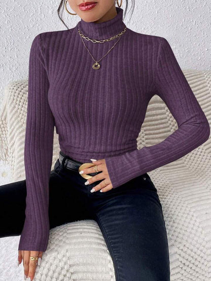 Women's Fitted Crew Neck Sweater Soft Long Sleeve Top