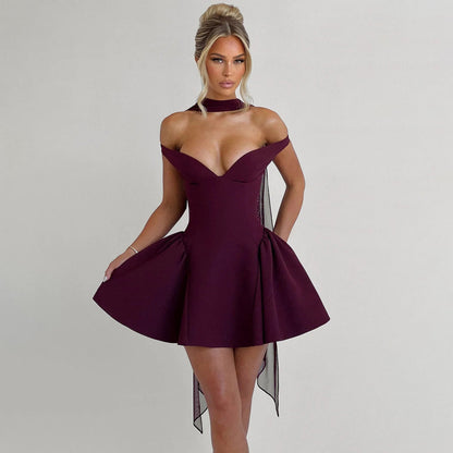 Women's Fit and Flare Off Shoulder Mini Dress - Nocini
