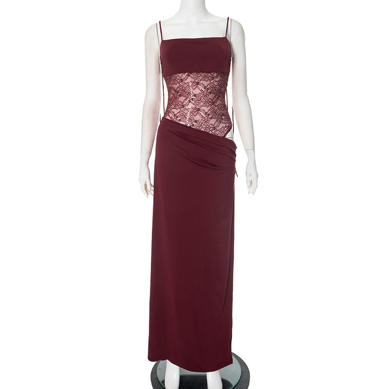 Elegant Lace Trim Maxi Dress