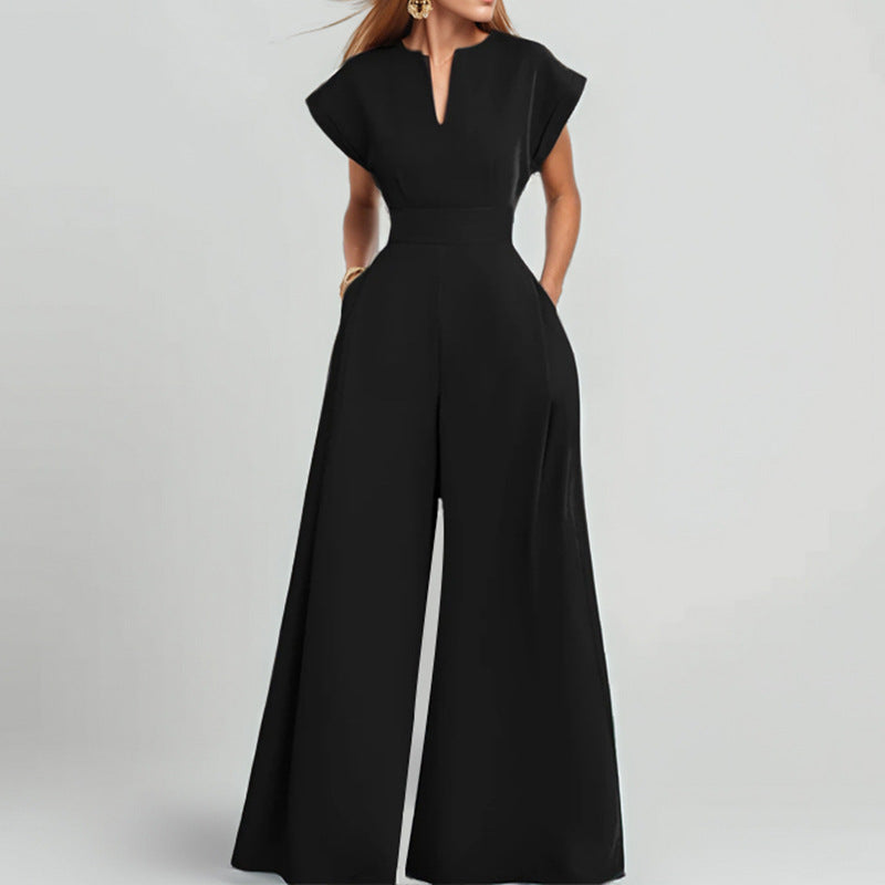 Relaxed Fit V Neck Jumpsuit with Pockets