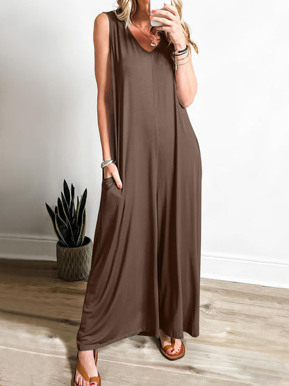 Ladies' Long V-Neck Summer Dress with Pockets