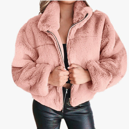 Ladies Warm Short Faux Fur Jacket