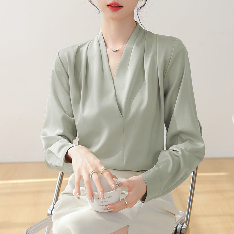 Elegant V Neck Silk Women's Blouse