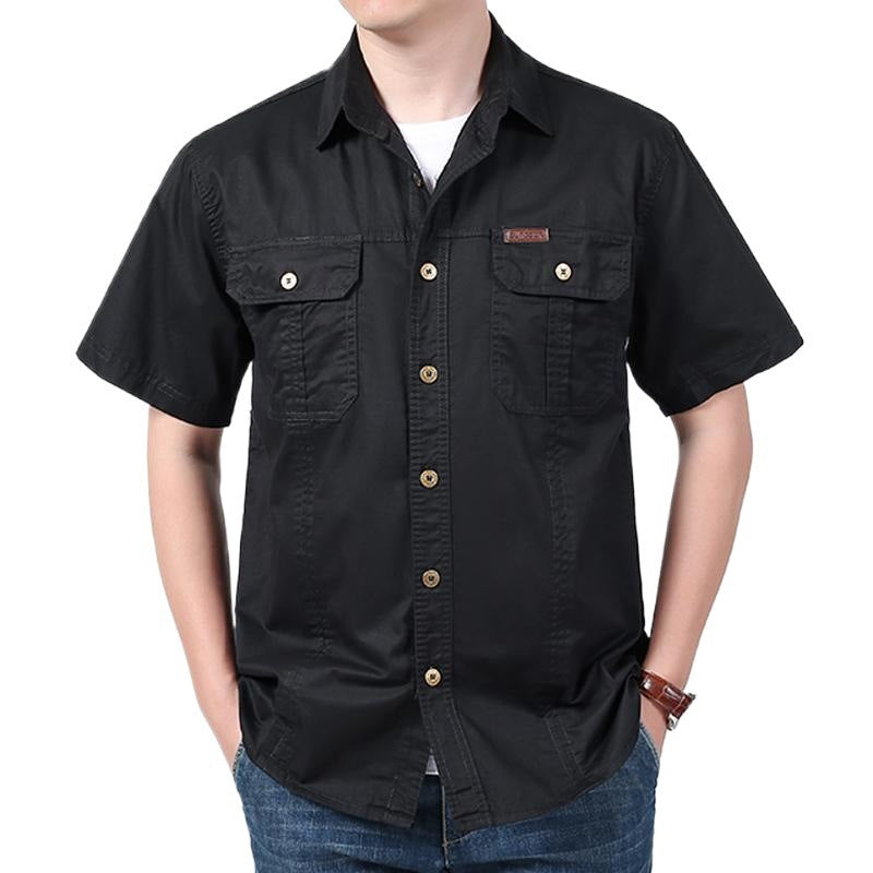 Casual Cotton Short Sleeve Mens Shirt with Pockets
