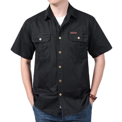 Casual Cotton Short Sleeve Mens Shirt with Pockets