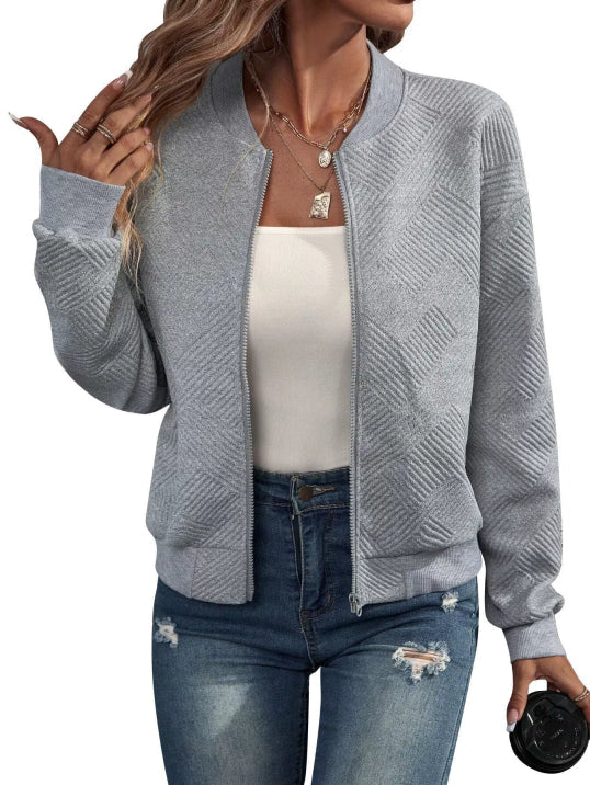 Frankie | Women's Cozy Waffle Weave Bomber Coat