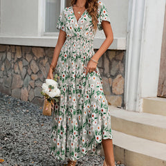 Relaxed Fit V-Neck Floral Maxi Dress - Nocini