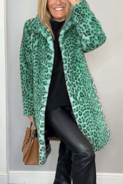 Plush Faux Fur Leopard Coat for Women