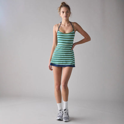 Women's Striped Mini Dress Slim Fit Round Neck