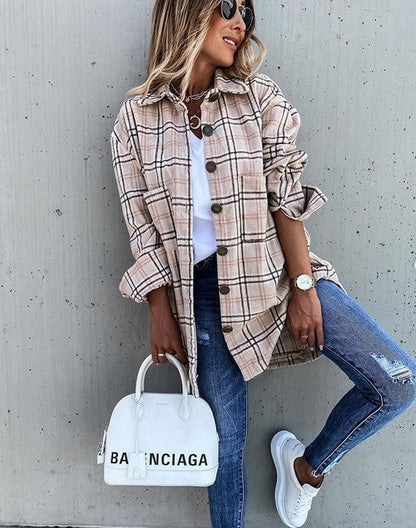 Classic Checked Wool Blend Mid Length Coat
