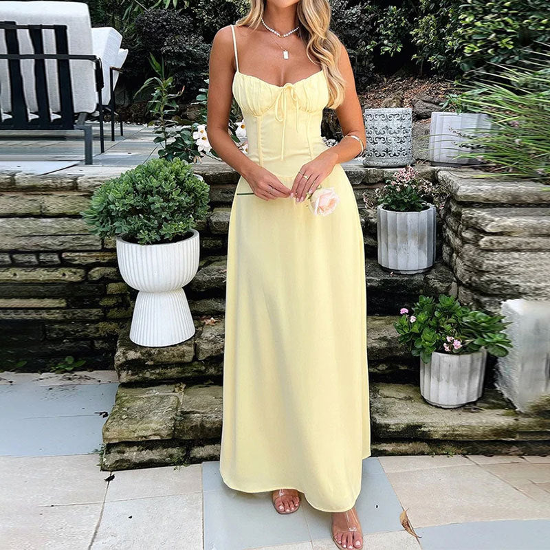 Flowy Strapless Maxi Dress with Ruffled Bodice
