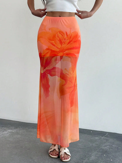Sheer Floral Maxi Skirt