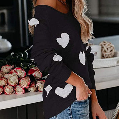 Cozy Heart Pattern Crew Neck Sweater