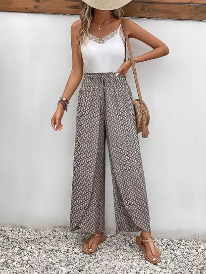 Comfortable Floral Print Wide Leg Pants