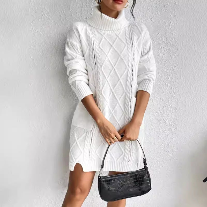 Fitted Women's Cable Knit Long Sleeve Dress - Nocini