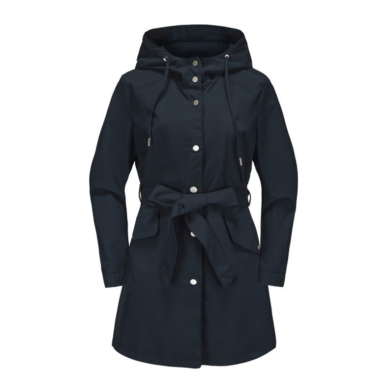 Casual Water-Repellent Ladies Trench Coat with Hood