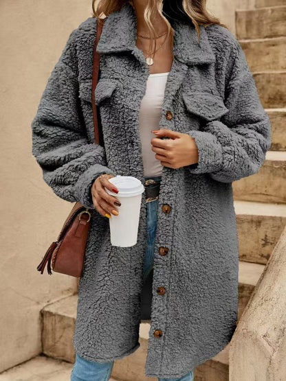 Warm Women's Sherpa Coat with Pockets