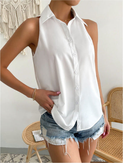 Ladies Loose Fit Tank Top with Buttons and Silky Fabric