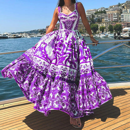 Lightweight Women's Suspender Dress with Floral Print Skirt