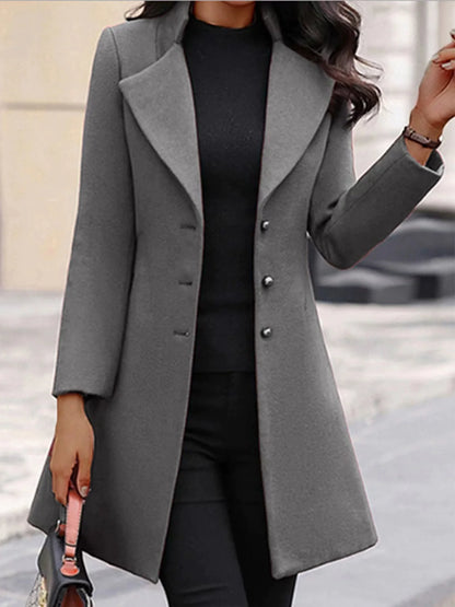 Classic Women's Long Coat - Slim Fit - Notch Collar - Nocini