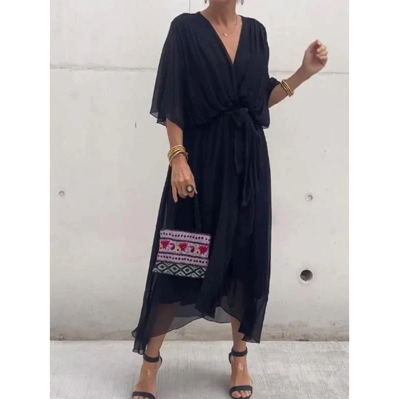Flowy Maxi Dress for Women with Bell Sleeves