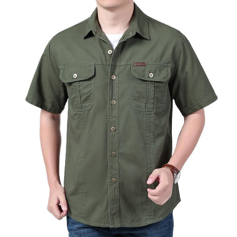 Casual Cotton Short Sleeve Mens Shirt with Pockets