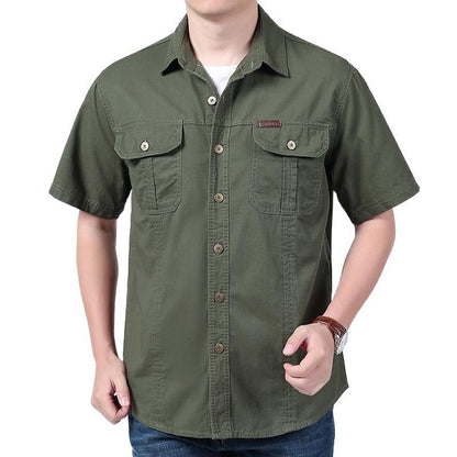 Casual Cotton Short Sleeve Mens Shirt with Pockets