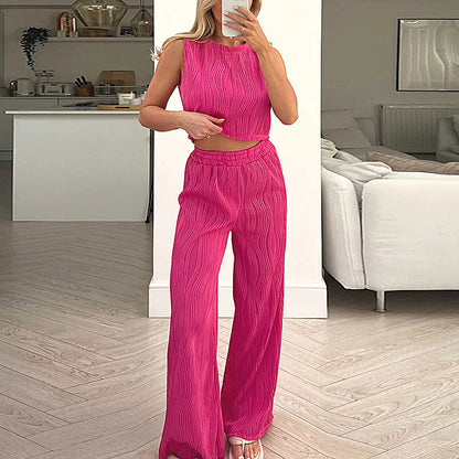 Ladies' Soft Crop Top and Straight Leg Pants Set