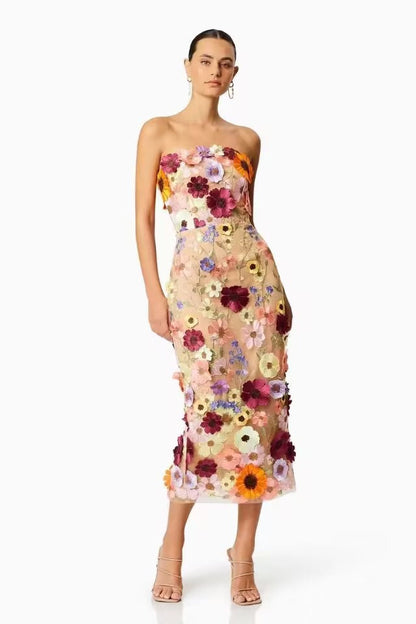 Women's Elegant Strapless Midi Tulle Dress