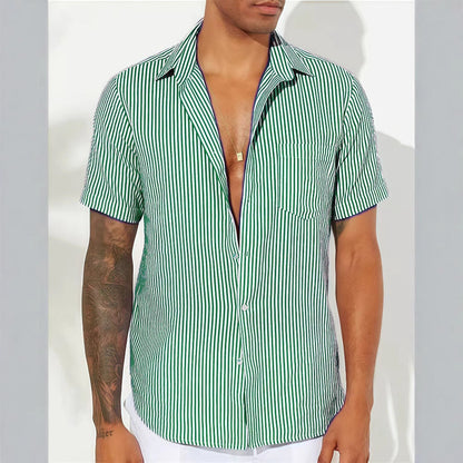 Casual Men's Short Sleeve Striped Shirt