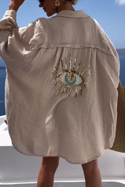 Relaxed Fit Women's Open Front Cardigan with Sparkle Detail