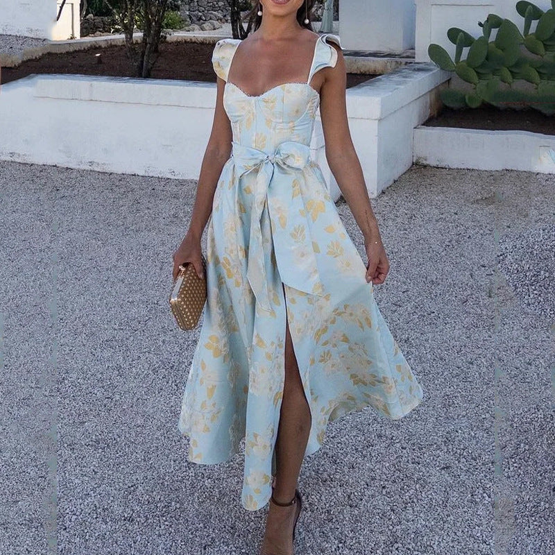 Flowy Summer Maxi Dress with Floral Pattern - Nocini