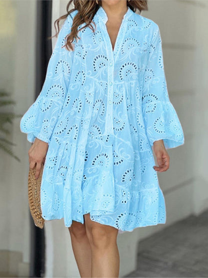 Feminine Ruffled Mini Dress with Lace Trim