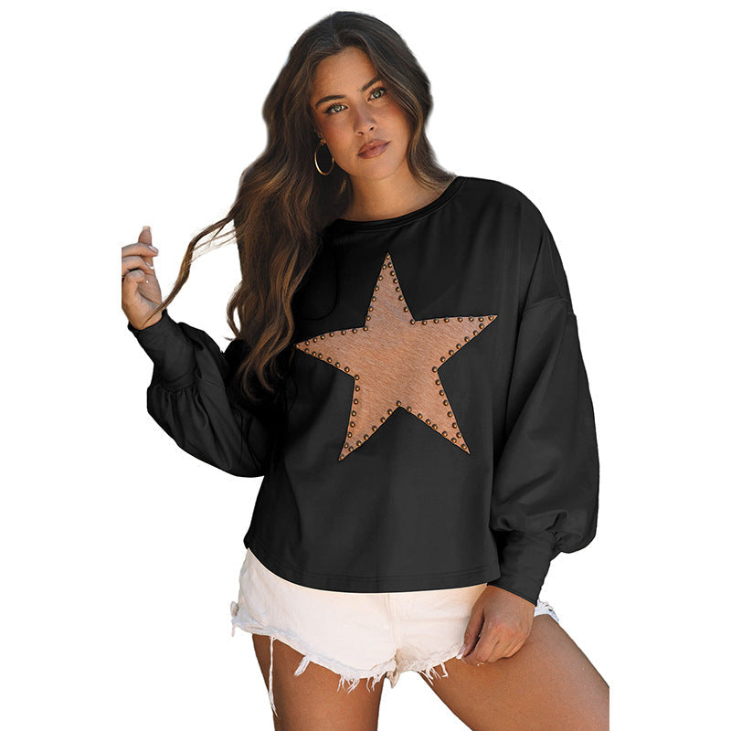 Casual Star Print Women's Sweatshirt with Loose Fit - Nocini