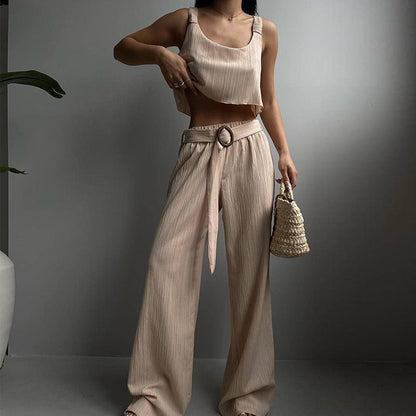 Women's 2 Piece Outfit - Crop Top and Loose Fit Pants - Nocini