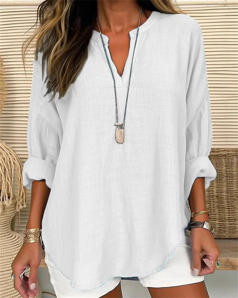 Casual V-Neck Women's Cotton Shirt - Nocini