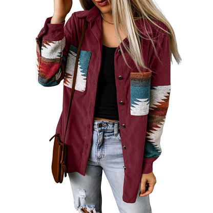 Casual Corduroy Aztec Cardigan Jacket for Women