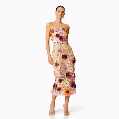 Women's Elegant Strapless Midi Tulle Dress - Nocini