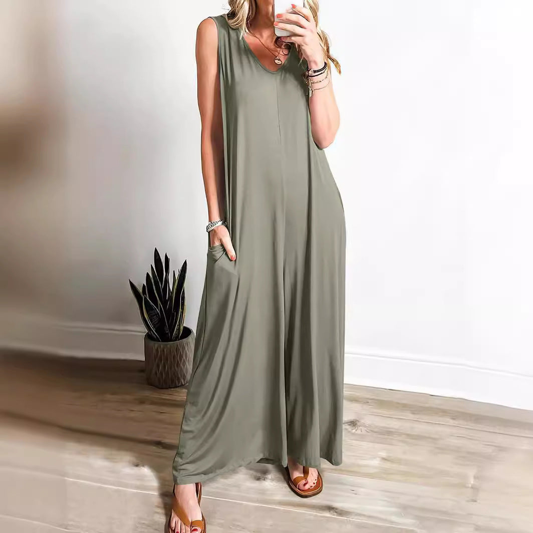 Ladies' Long V-Neck Summer Dress with Pockets